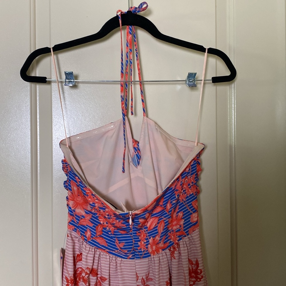 NWT Badgley Mischka size 2 Halter Blue Red Pink dress Floral MAXI - Picture 10 of 10